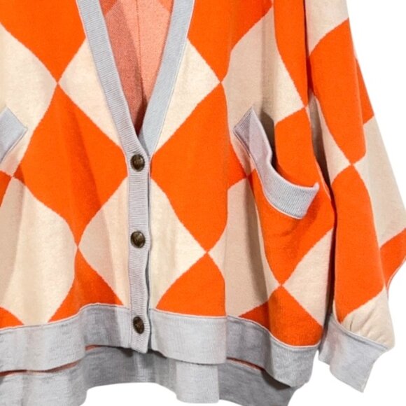 We The Free People Manny Checkered Oversized Cardigan Orange Womens XS Pre-Loved - Picture 2 of 4